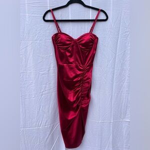 Windsor Wine Red Vision in Satin Corset Midi Dress Size Small